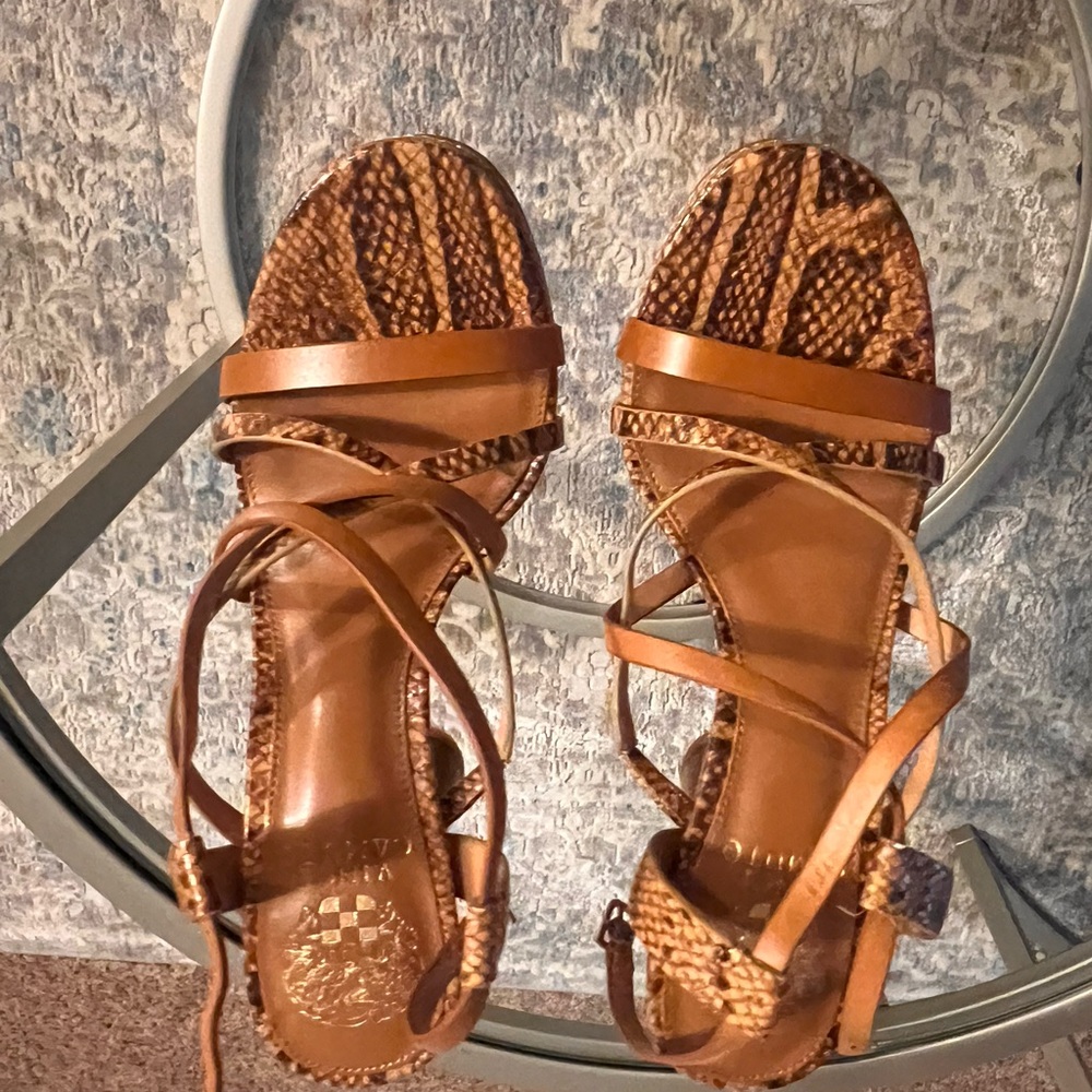Vince Camuto Leather Snake Print Lace Up Heeled Sandals Size 7.5 nwot - Picture 2 of 13
